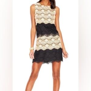 NWT Jessica Simpson Black and Cream/Gold Lace Mini Dress size 6